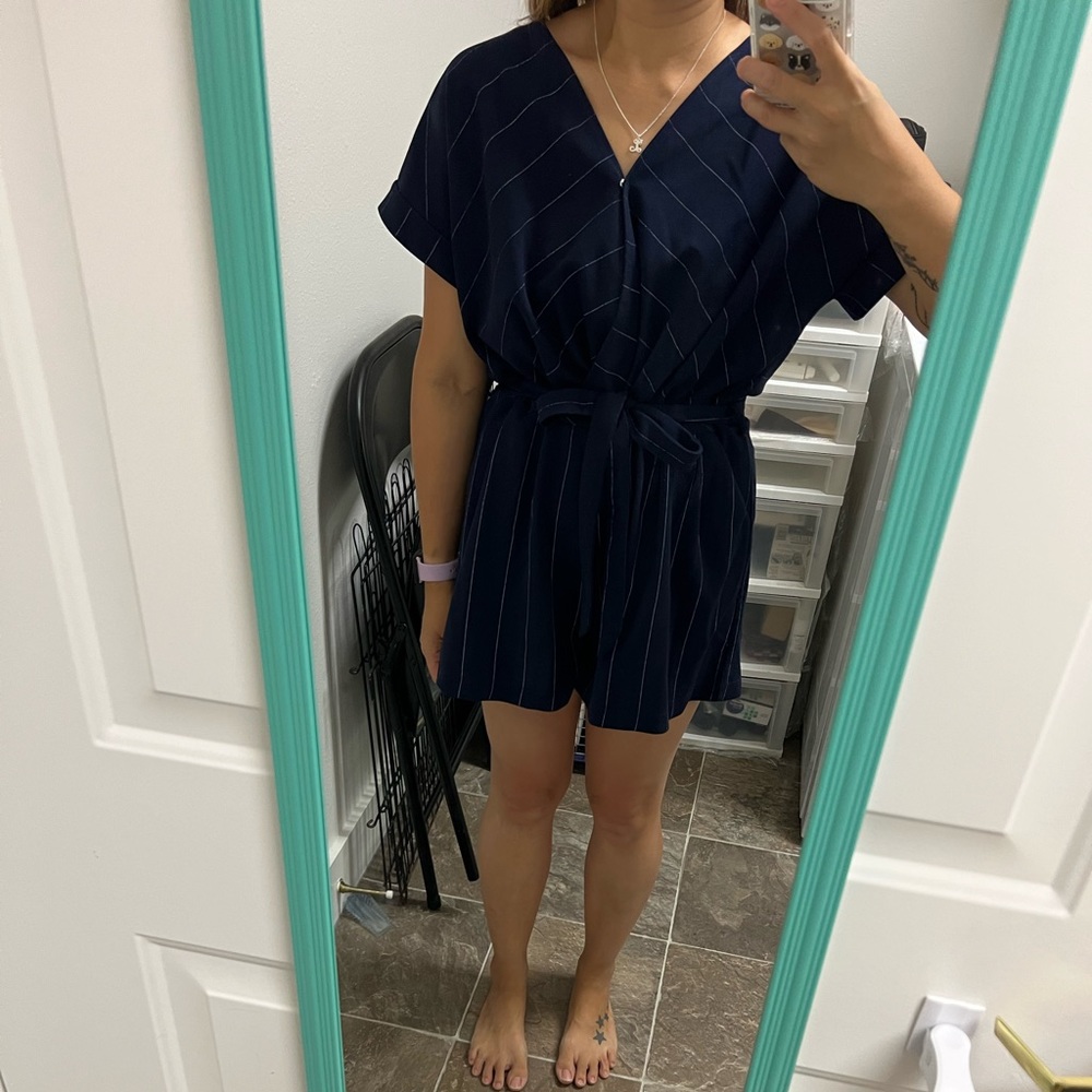 Striped tie front romper